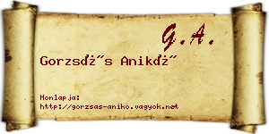 Gorzsás Anikó névjegykártya